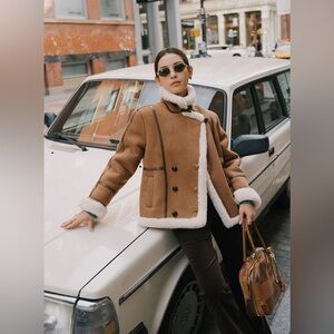 Petite Studio Suede and Fur Faux Shearling Coat